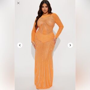 Elegant Orange Long Sleeve Dress